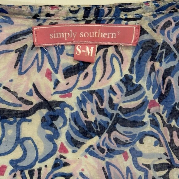 SIMPLY SOUTHERN Tropical Swimsuit Cover Up Kimono Small/Medium Blue Beach Resort - Picture 7 of 12